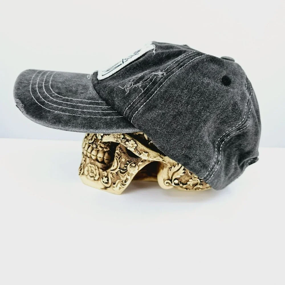 Baby Mom Baseball Hat Cap Grey White Embroidered Patch Distressed Adjustable New